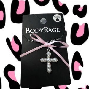 Coquette Pink Bow Pearl Cross Necklace